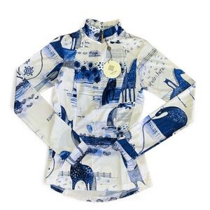 Espoir Equestrian Daydreaming Horses Sun Shirt XS Quarter Zip UV Riding Top NWT